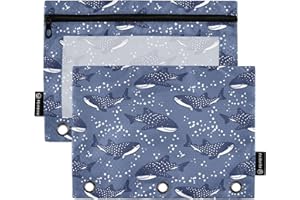CBBYY Whale Sharks Pencil Pouches for 3 Ring Binder,2 Pack 3 Ring Binder Pencil Case With Zipper Reinforced Grommets,Pencil Bags for Office Organizers
