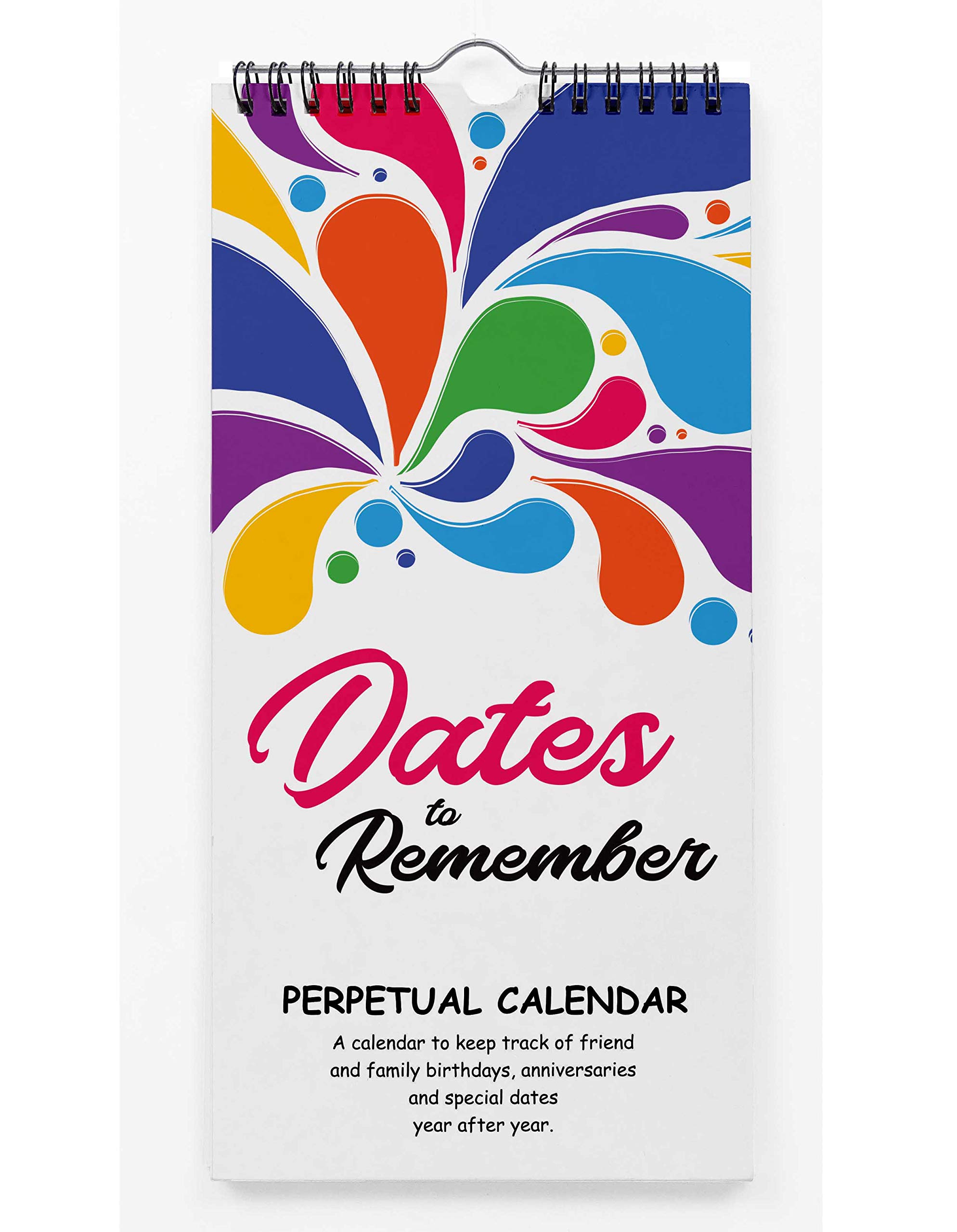 Inkdotpot Color Splash Rustic Perpetual Calendar Birthday Wall Hanging Anniversary Special Event Reminder Calendar Book Journal Stationary Wall Hanging Birthday Gift Card Planner Organizer