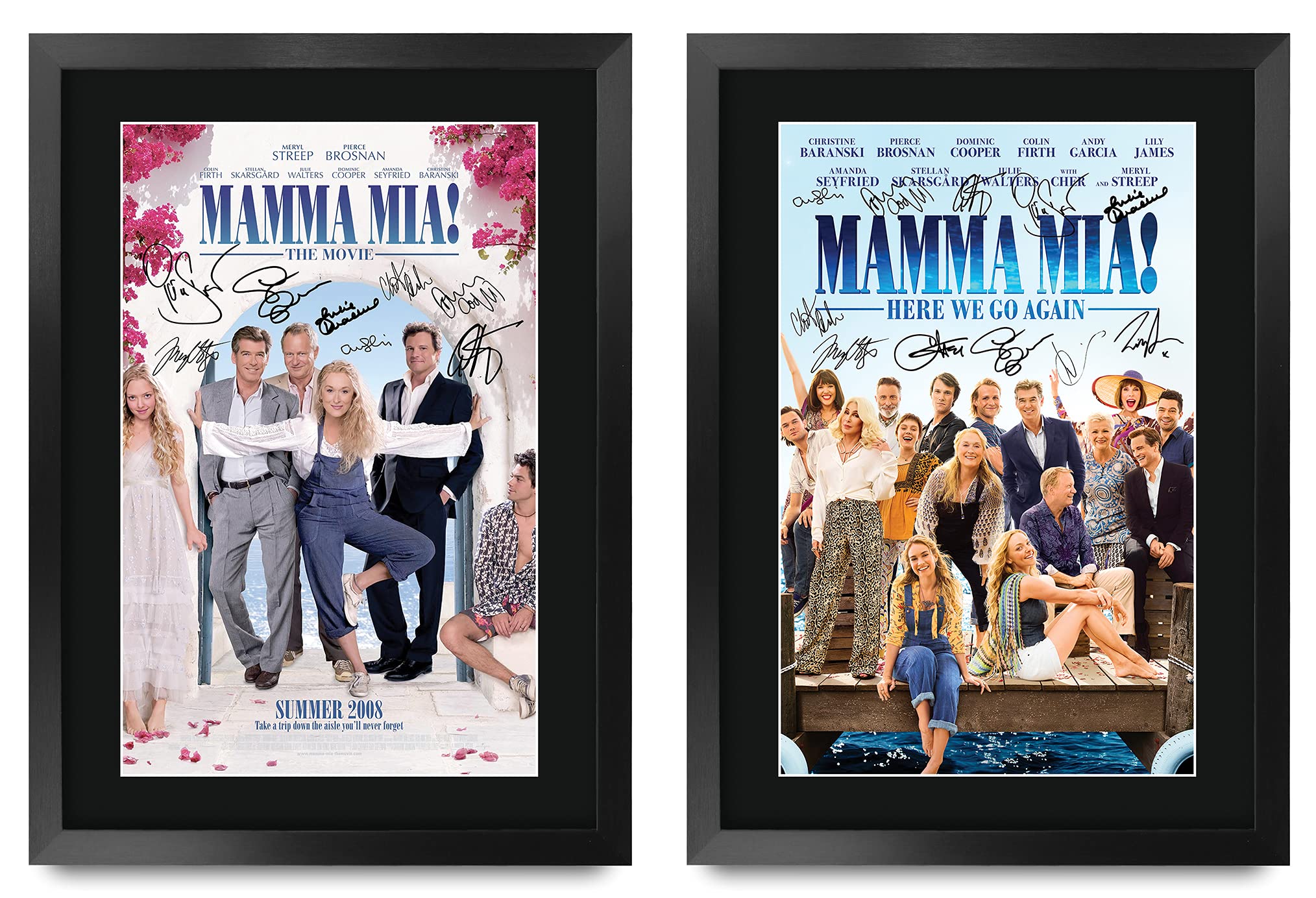 HWC Trading FR A3 Mamma Mia! Collection x 2 Movie Poster Meryl Streep, Pierce Brosnan Gifts Printed Poster Signed Autograph Picture for Movie Memorabilia Fans - A3 Framed