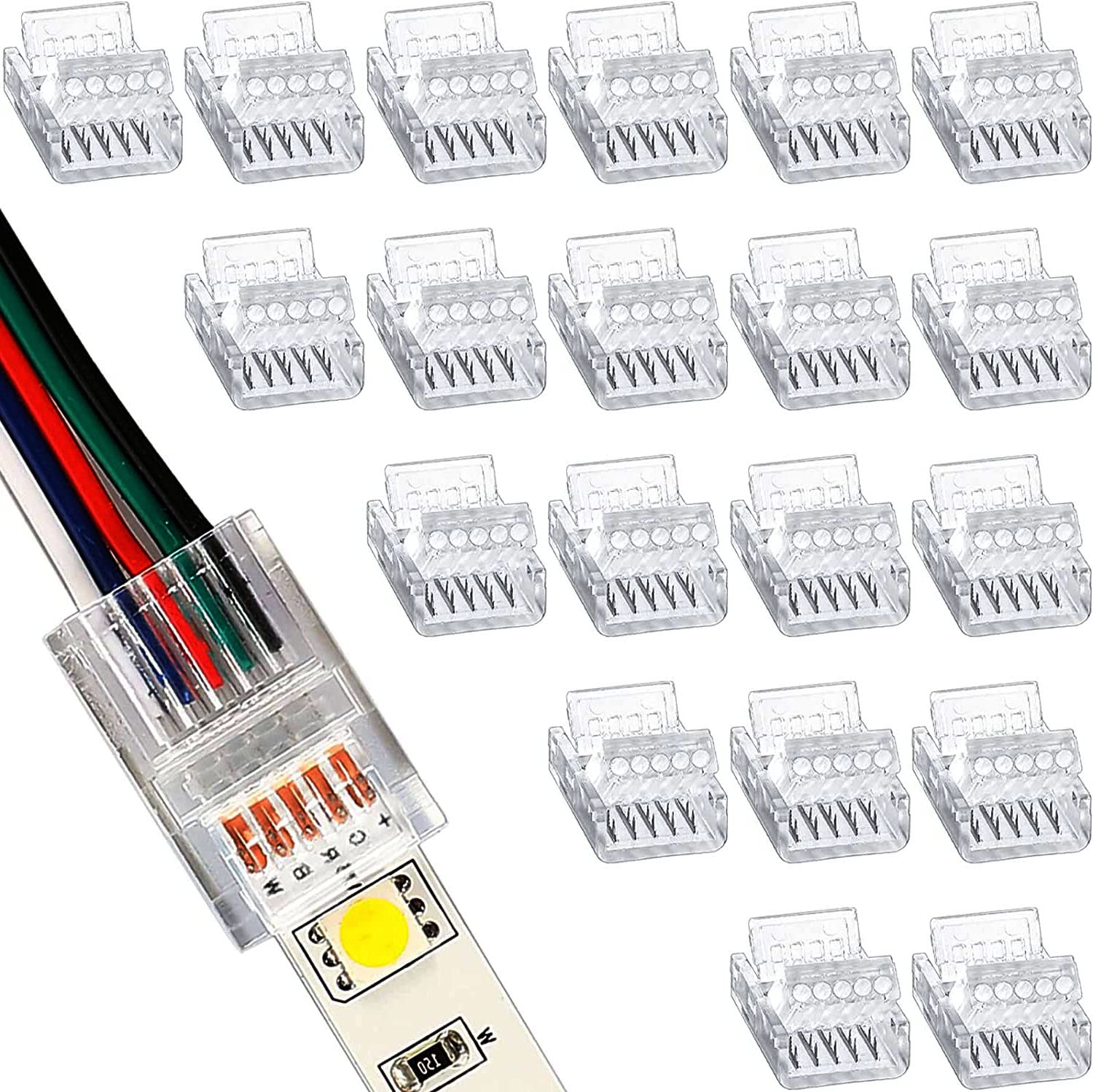 RUNCCI-YUN Pack of 20 LED connector 5 pin 12mm,Solderless LED connector,5 Pin LED Strip Light Connectors,Gapless Connector, for Waterproof or Non-Waterproof 12mm Wide RGBW RGBWW LED Strip