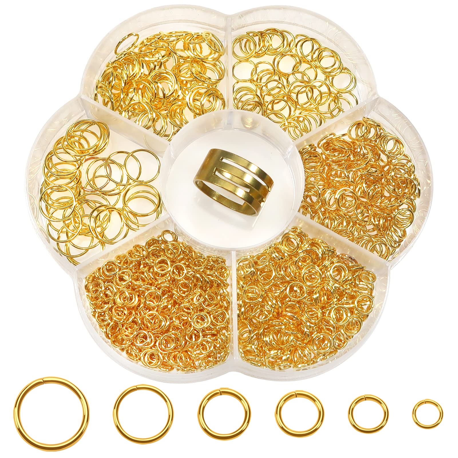 TOAOB 1000pcs Gold Jump Rings for Jewellery Making Split Rings Stainless Steel O Ring Connectors 4mm 5mm 6mm 7mm 8mm 10mm for Jewellery Finding Bracelet Earring Necklace Keyring Accessories