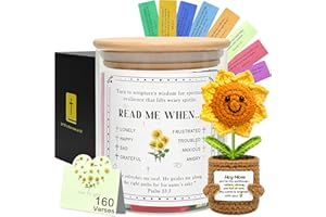GIFTSFU Mothers Day Gifts for Mom- Bible Verse Jar for Women with Sunflower Crochet Doll, Christian Gifts for Mom Mother-in-Law Women Wife Grandma, Read Me When Bible Verses Jar Gift for Mothers Birthday