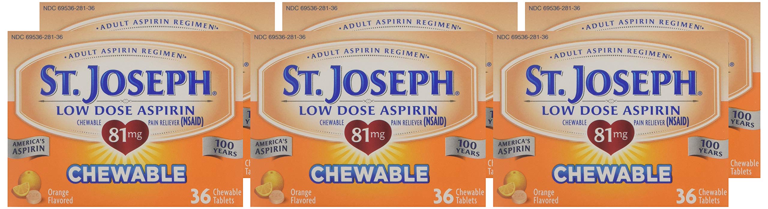 St. Joseph Orange Chewable 81mg Aspirin, 36 Tablets (Pack Of 6) on