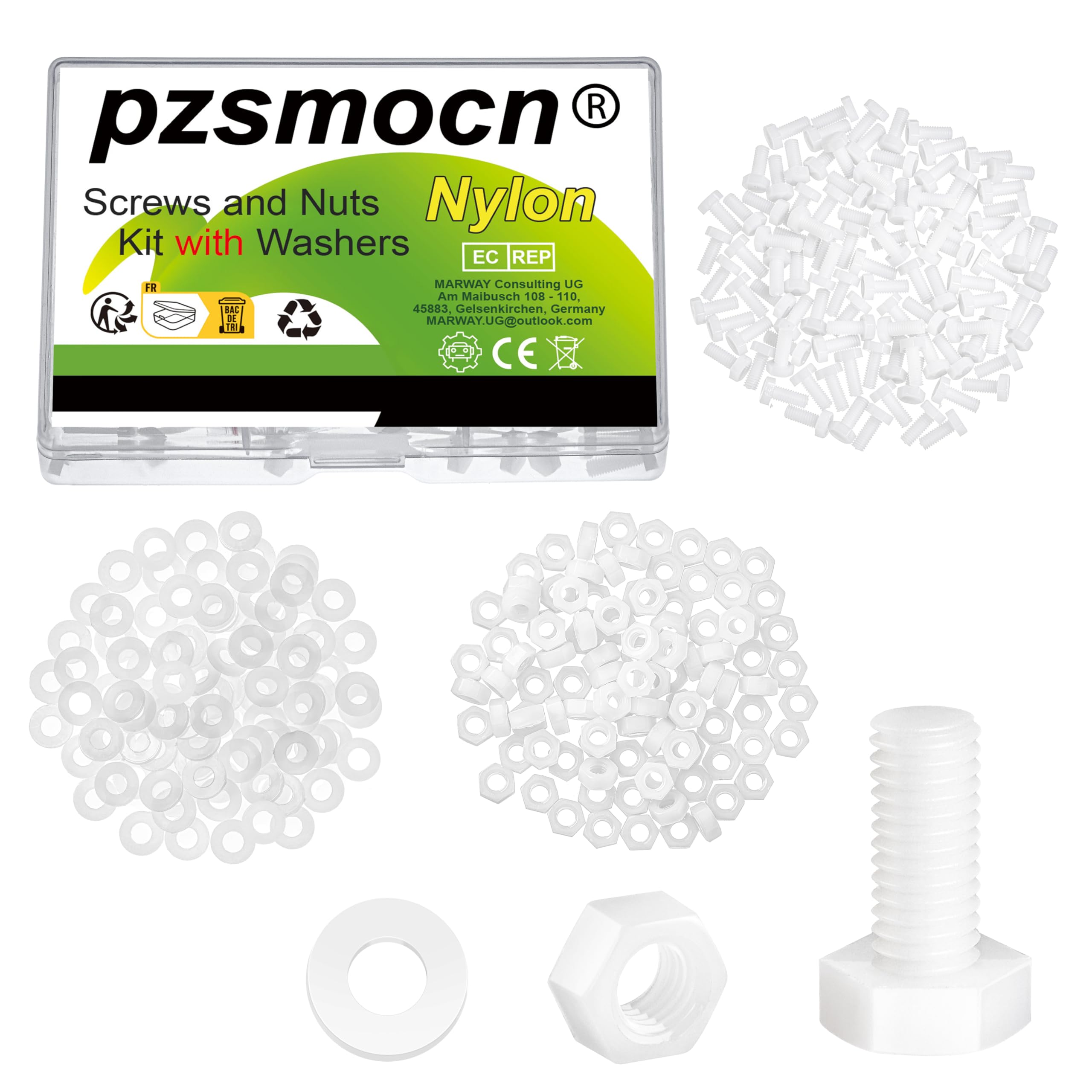 Pzsmocn 300 Pieces/100 Sets M4*10 mm Plastic White