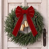 Tigeen 24 Inch Christmas Wreath with Bells and Velvet Ribbon, Wine Red | Front Door Xmas Decor, Artificial Cedar Wreath , Golden Bell, Winter Farmhouse Holiday Indoor Outdoor Decor