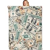 MIEPOS Money Print Throw Blanket - 50x60in,Ultra Soft, Cozy Lightweight Flannel,Realistic Cash Pattern Fun Blankets - Gifts for Adult,for Couch Office Travel,Home Living Room Decor