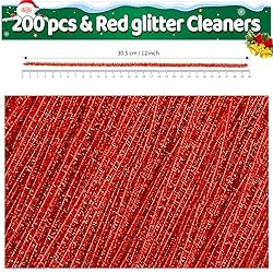 Iooleem 200pcs Red Glitter Pipe Cleaners, Glitter