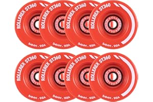Rollerex ST360 92A 54mm x 32mm Roller Skate Wheels (8-Pack w/Bearings, Spacers and Washers) (Color Options) - Indoor Outdoor - Use for Quad Skate Wheel Replacement (Rocket Red)