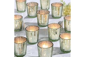 NITIME 36pcs Green Votive Candle Holders, Mercury Glass Tea Light Candle Holders for Table Centerpiece, Green Candle Holders for Wedding, Bridal Shower and Tea Party Decorations