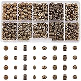 NBEADS 480 Pcs Bronze Spacer Beads, Tibetan Style Alloy Spacer Beads 8 Styles Tube Oval Round Metal Beads Barrel Round Column Spacer Beads Loose Beads for DIY Jewelry Craft Making