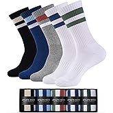 Juedverty Cotton Cushion Crew Socks for Men Women,Casual Soft Striped Running Sock，Unisex Athletic Socks 5 Pairs