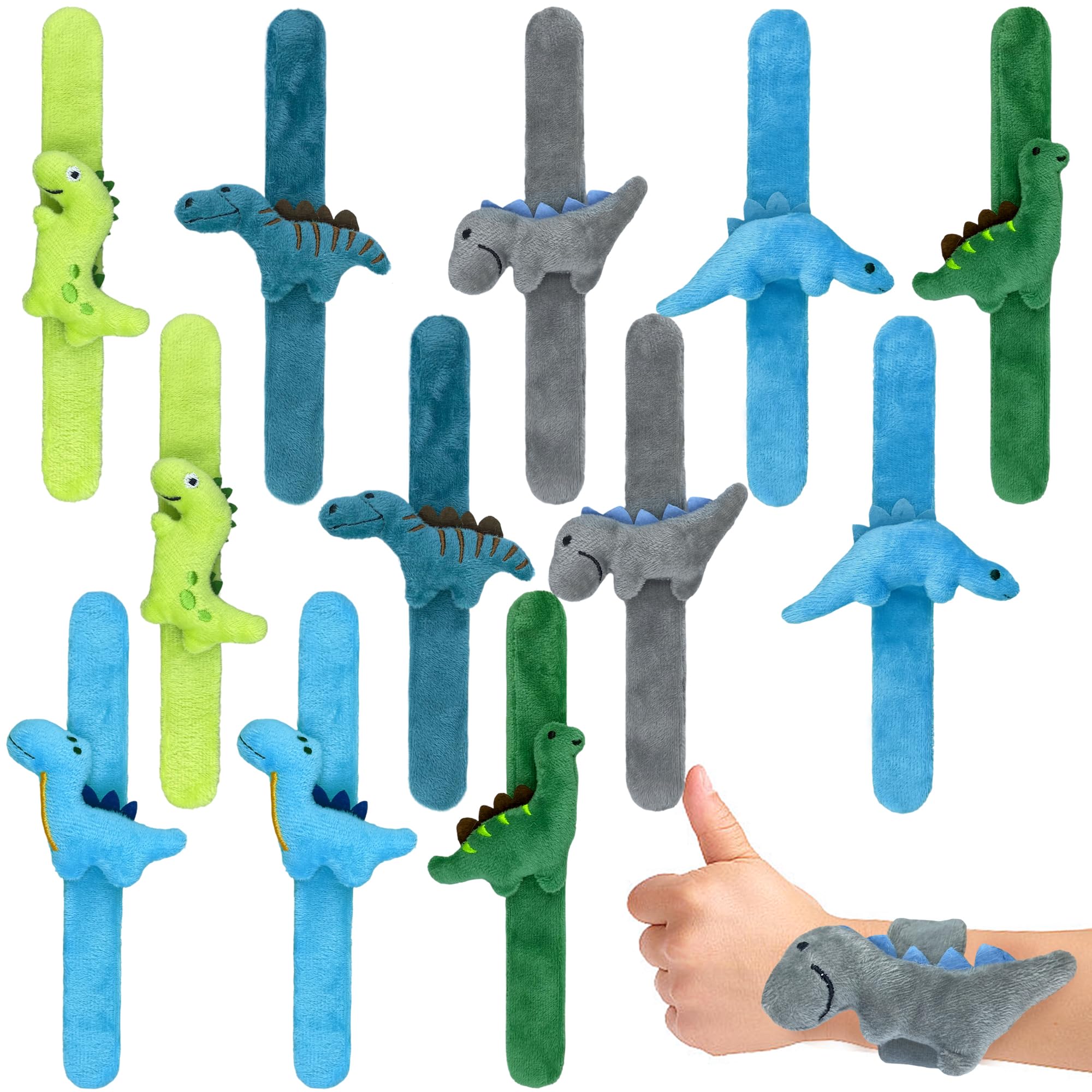 12 PCS Stuffed Dinosaur Animal Slap Bracelets Plush Animal Snap Bracelets Cute Wrist Slap Band Toy Wrist Animals Wrist Pets Slap Bracelet Wrist Toy for Boys Girls Birthday Gifts Party Favors 6 Styles