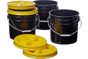 Consolidated Plastics 3.5 Gallon Black Food Grade Buckets + Yellow Gamma Seal Lids, BPA Free Container Storage, Durable HDPE Pails, Made in USA (3 Pack)