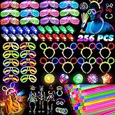 HONLYNE Glow in the Dark Supplies for Kids Adults, Light Up Party Favors, 56 LED Light Up Toys, 100 Glow Sticks Bulk Party Pack DIY Glasses Headbands Necklaces for Neon Party Supplies & Decorations