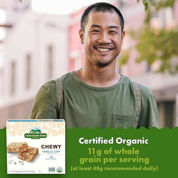 CASCADIAN FARM, BAR GRANOLA VANILLA CHIP ORGANIC 6 COUNT, 7.4 OUNCE