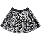 FFNIU730 Halloween Spider Web Skirt, Black and Silver Ballerina Spider Webs Princess Dress Skirt for Halloween Party
