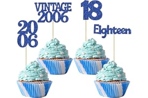 Gyufise 24Pcs 18th Birthday Cupcake Toppers Glitter Eighteen Vintage 2006 Adultish 18 Cupcake Picks Birthday Cake Decorations for Happy 18th Birthday Anniversary Party Supplies Deep Blue