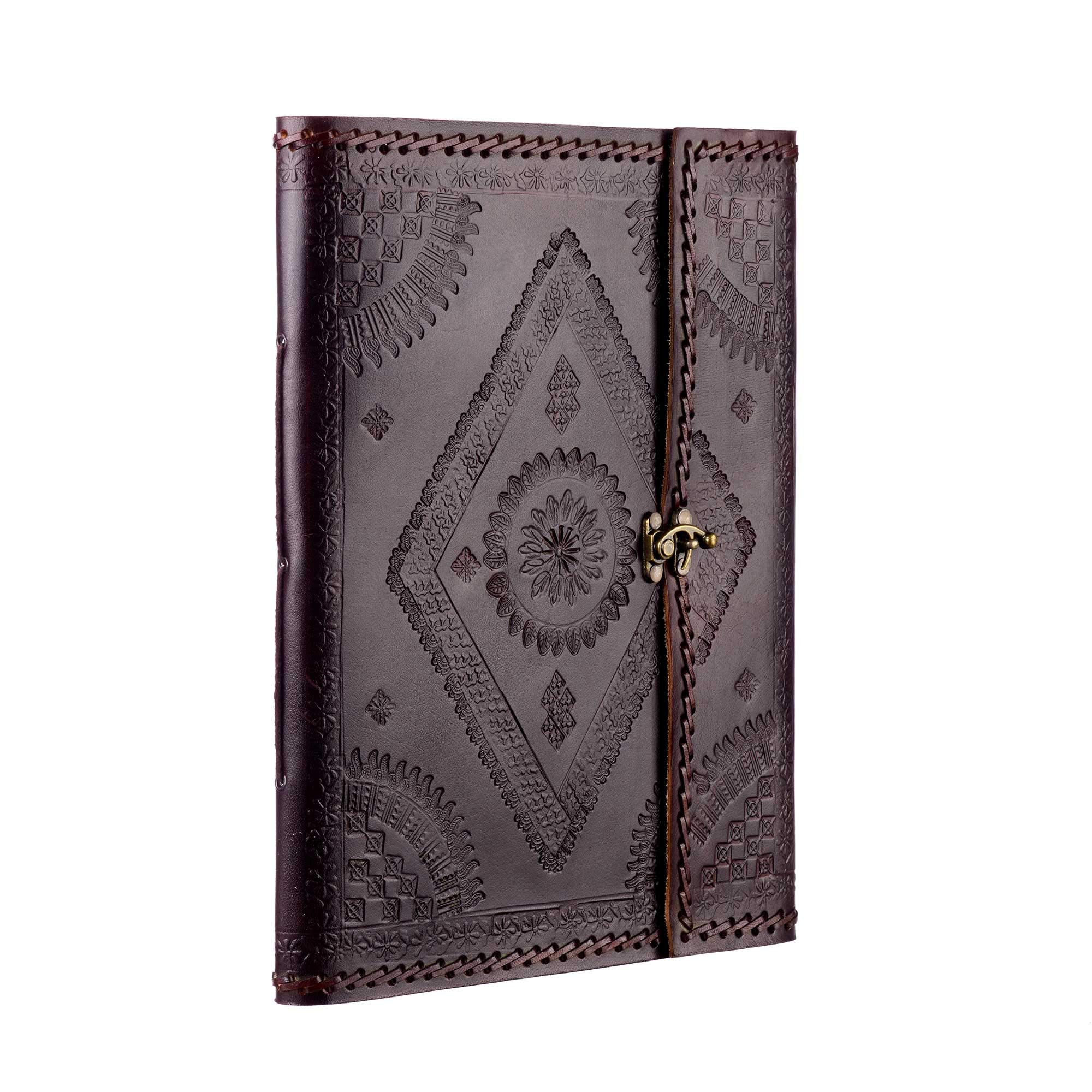 Indra Extra Large Embossed & Stitched Leather Photo Album with Clasp | 30 Pages to fit 240 6x4 or 120 7x5 Inch Photos | Fair Trade & Handmade | Scrapbooking and Crafting Picture Album