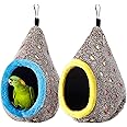 Suzile 2 Pcs Winter Warm Bird Nest Hanging Plush Hammock Bird Bed for Cage with Fixable Opening to Keep Shape Hideaway Hut Toy Bird Nest House for Lovebird Parrots Parakeets Cockatiel, 2 Colors