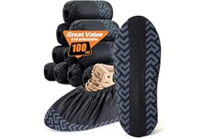 DCLOBTOP X-Large 100 Pcs Shoe Covers Disposable Non-Slip,Shoe Covers for Indoors Reusable,Slip-resistant, Durable, Breathable, Non-Woven Booties for Shoes Covers,Stretchable Fits Up To13 US Men,Black