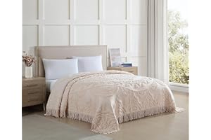 Beatrice Home Fashions Full, Blush, Lotus Medallion 100% Cotton Chenille Bedspread, Soft, Cozy, Lightweight, Fringe