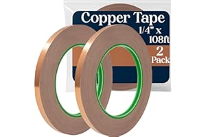Kraftex Copper Tape [1/4" x108ft, 2PK] – Copper Foil Tape for Stained Glass, DIY Crafts, Guitar Shielding, Slug Control & Faraday Projects