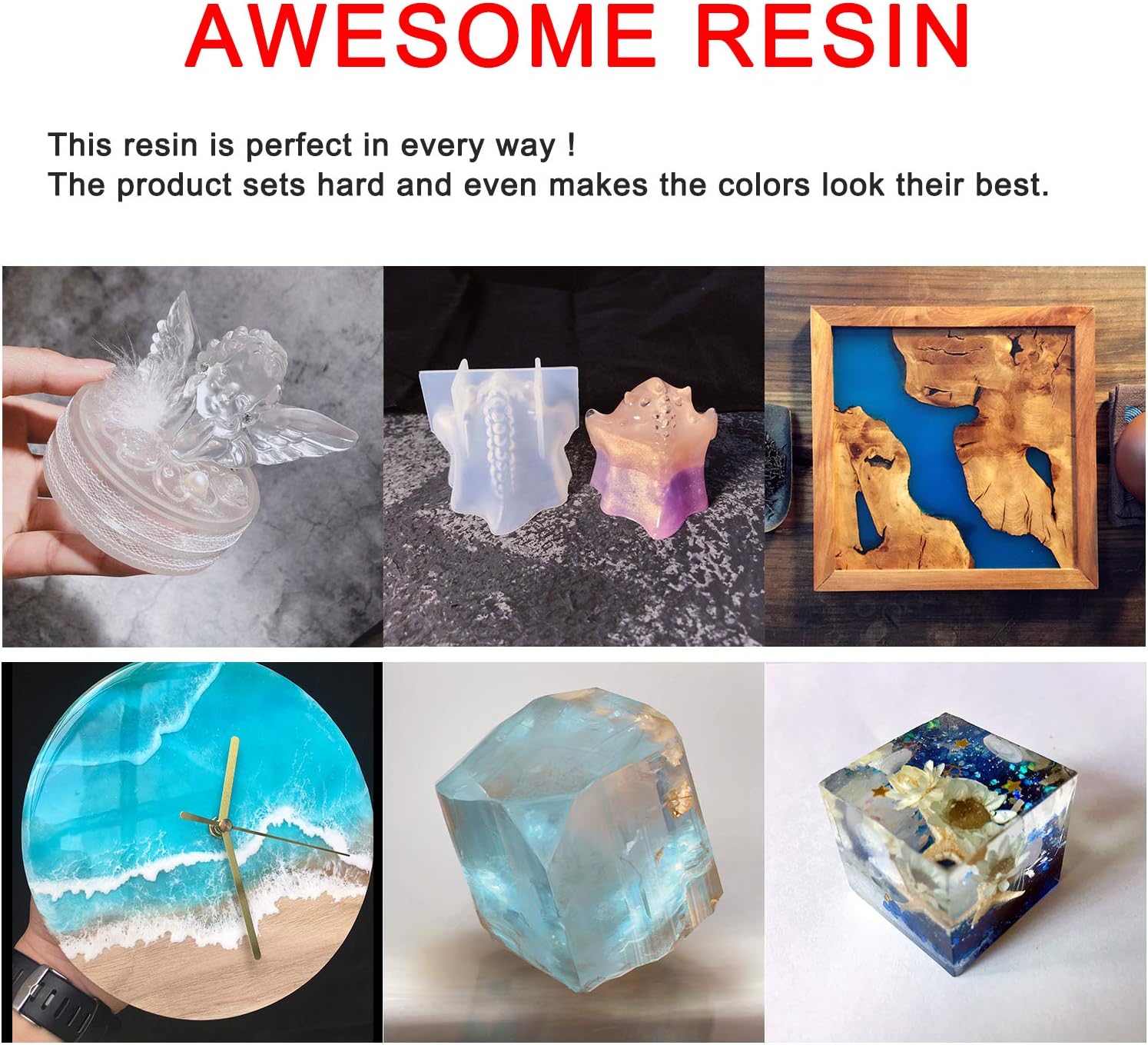 Epoxy Resin Clear Crystal Coating Kit 19.1oz - 2 Part Casting Resin for Art, Craft, Jewelry Making, River Tables, Bonus Gloves, Measuring Cup, wooden sticks and Dropper: Home Improvement