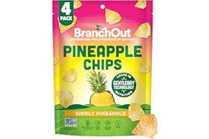 BranchOut Pineapple Chips, No Sugar Added, Real Dried Pineapple Chunks, GentleDry, Better than Freeze Dried Pineapple, Healthy Vegan Christmas Snacks for Kids & Adults, 1.5 oz (Pack of 4)