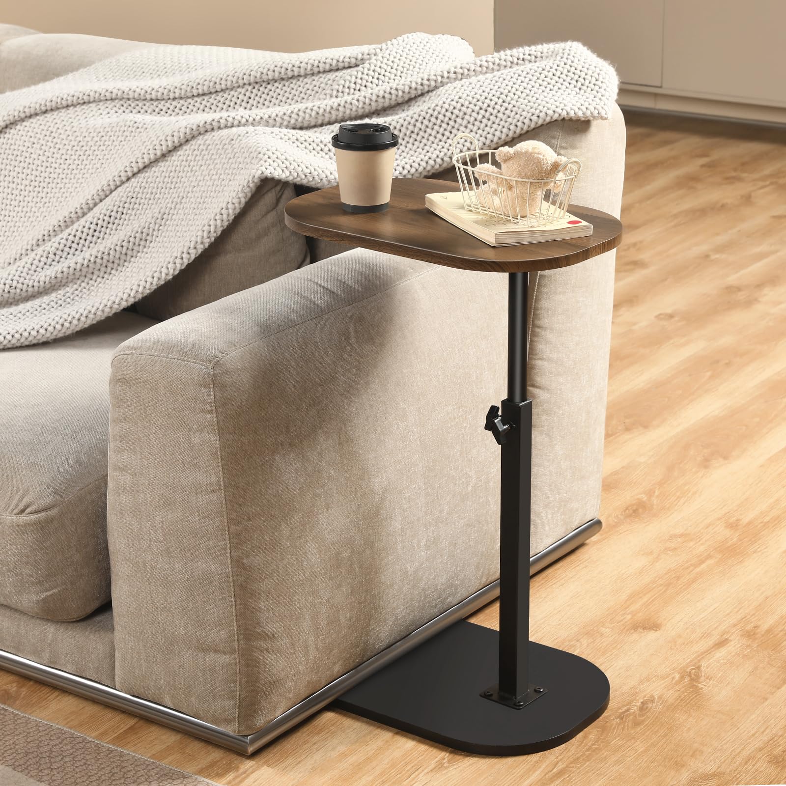 Photo 1 of Adjustable Height Couch Tables That Slide Under Sofa, 360° Swivel Modern Tv Tray Table with Wheel, C Shaped End Table for Couch, C Table for Small Place, Perfect for Living room, Bedroom