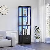 BROTTAR Display Shelf with 3 Color Light, Black | Bookshelf with Drawer, Dimmable Display Cabinet for Collectibles, Bookcase, Display Case for Books, Trophies, Toys