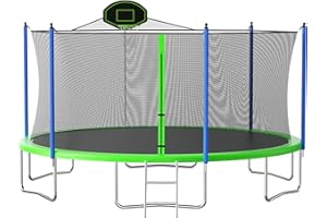 Skepphlay 16ft 14ft 12ft Trampoline Outdoor for Kids and Adults, Large Heavy Duty Round Trampoline with Basketball Hoop, Enclosure Net for Backyard, ASTM Approved
