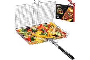 CEBERVICE Grill Basket Extra Large, SUS304 Stainless Steel, Portable Folding BBQ Camping Grilling Rack for Fish, Vegetables, 