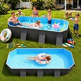 Japard 104" Foldable Non-Inflatable Swimming Pool, XL Charcoal Gray | Non-Inflatable Swimming Reinforced Sidewalls Deep for Baby Toddler Adults Backyard No Hassle Collapsible Portable