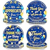 48Pcs Blue Gold We Appreciate You Paper Plates Thank You Party Supplies Appreciation Tableware Disposable Thankful Plates for Teacher Employee Doctors Nurse Appreciation Week Retirement Party Decor