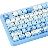 GEKUCAP PBT Blue Cute Keycaps, Anime Ocean Theme Keyboard Keycaps | Dye-Sublimation MOA Profile Keycaps Set 130 Keys for 75% TKL US Layout Cherry MX Switches Mechanical Keyboard