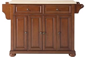 Crosley Furniture Alexandria Wood Top Rolling Kitchen Island Storage Cart, Microwave Stand, Spice Rack, Cherry