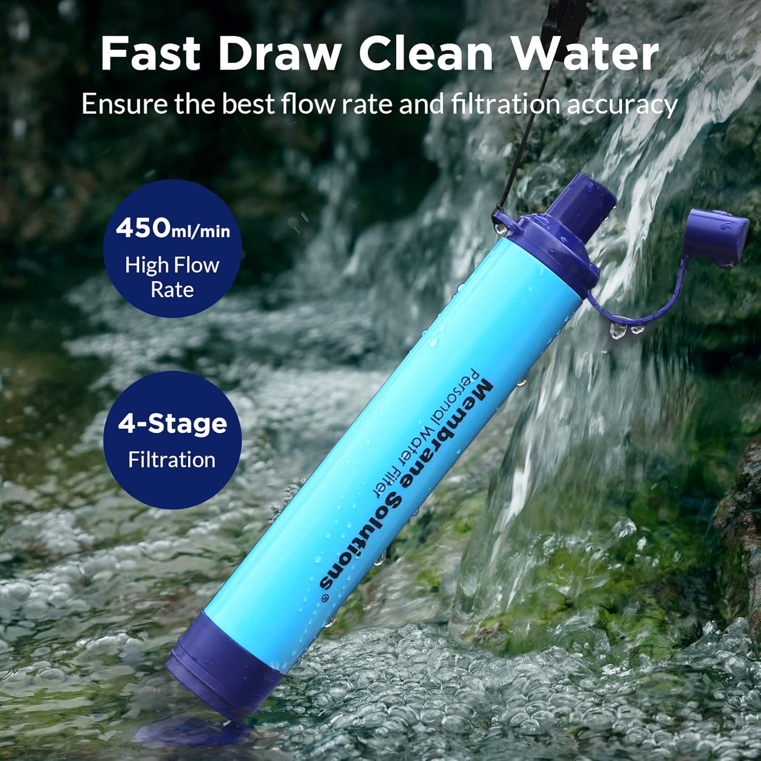 Membrane Solutions Personal Water Filter, Portable Water Purifier Survival Straw Water Filter, Outdoor Water Filter for Hiking, Camping, Fishing, Travel, Backpacking, Emergency Kits (2Pack) : Sports & Outdoors