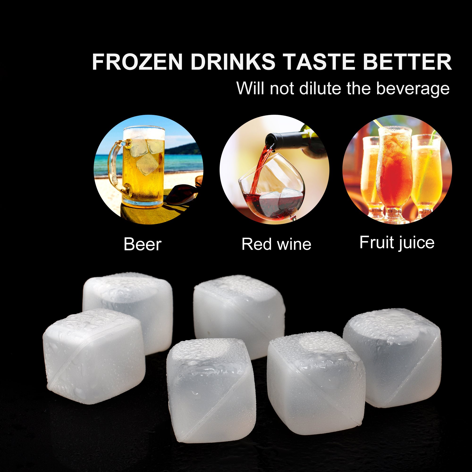 Reusable Ice Cubes [BPA Free, Dishwasher Safe] Cooking Ball Rocks for Whiskey Wine Beer and Drinks 12 PCS