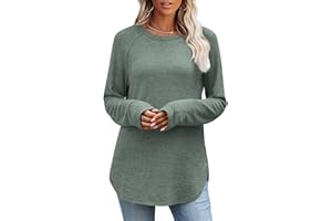 OFEEFAN Long Sleeve Shirts for Women Loose Fit Tunic Tops dressy casual Crew Neck Pullover Sweaters fall Outfits Clothes 2025
