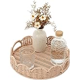 GRANNY SAYS Wicker Decorative Scalloped Trays for Home Decor, Coffee Table Trays with Handles, Woven Rattan Tray for Kitchen Counter, Round Serving Tray Decor for Living Room and Ottoman