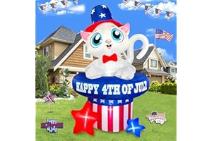 JOYEASE 5 FT Patriotic Inflatable Cat in Hat 4th of July Inflatables Outdoor Decorations Build-in LED Lights&Blower Memorial Day Inflatables for Party Garden Yard Lawn Decor