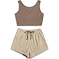 Verdusa Women's Notched Tank Top & Tie Front Teddy Shorts Lounge Pajama Set