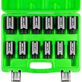 1/2 Inch Drive Deep Impact Socket Set,12 PCS Extended Socket Set, 6-Point Metric, Cr-Mo Steel