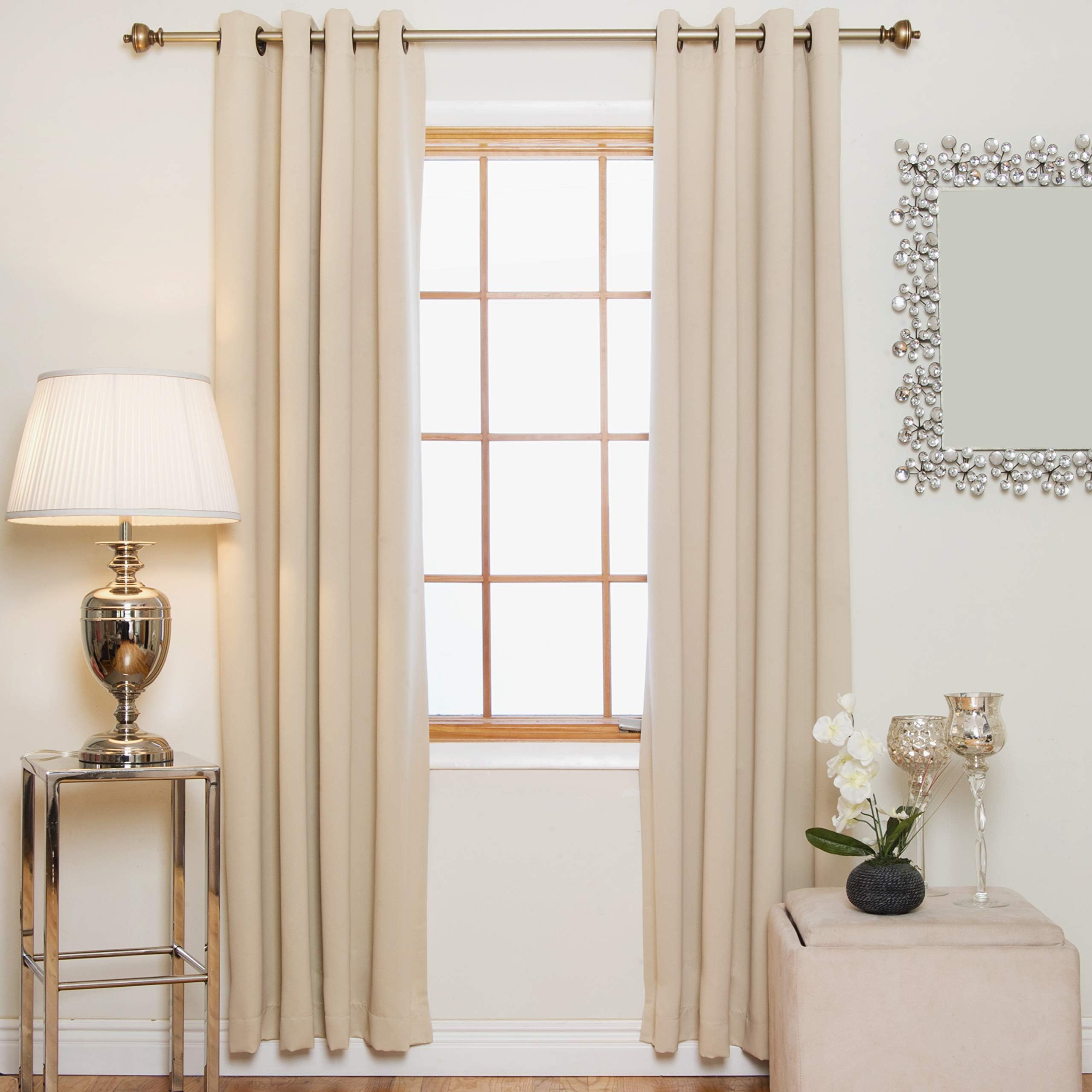 Beige Antique Brass Grommet Top Thermal Insulated Blackout Curtain 74 Inch Length Pair