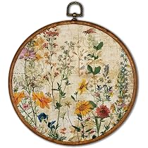 Vintage Moody Floral Round Wall Art - 10x10 Inch Framed Canvas, Cottagecore Dark Academia Decor For Bedroom, Living Room