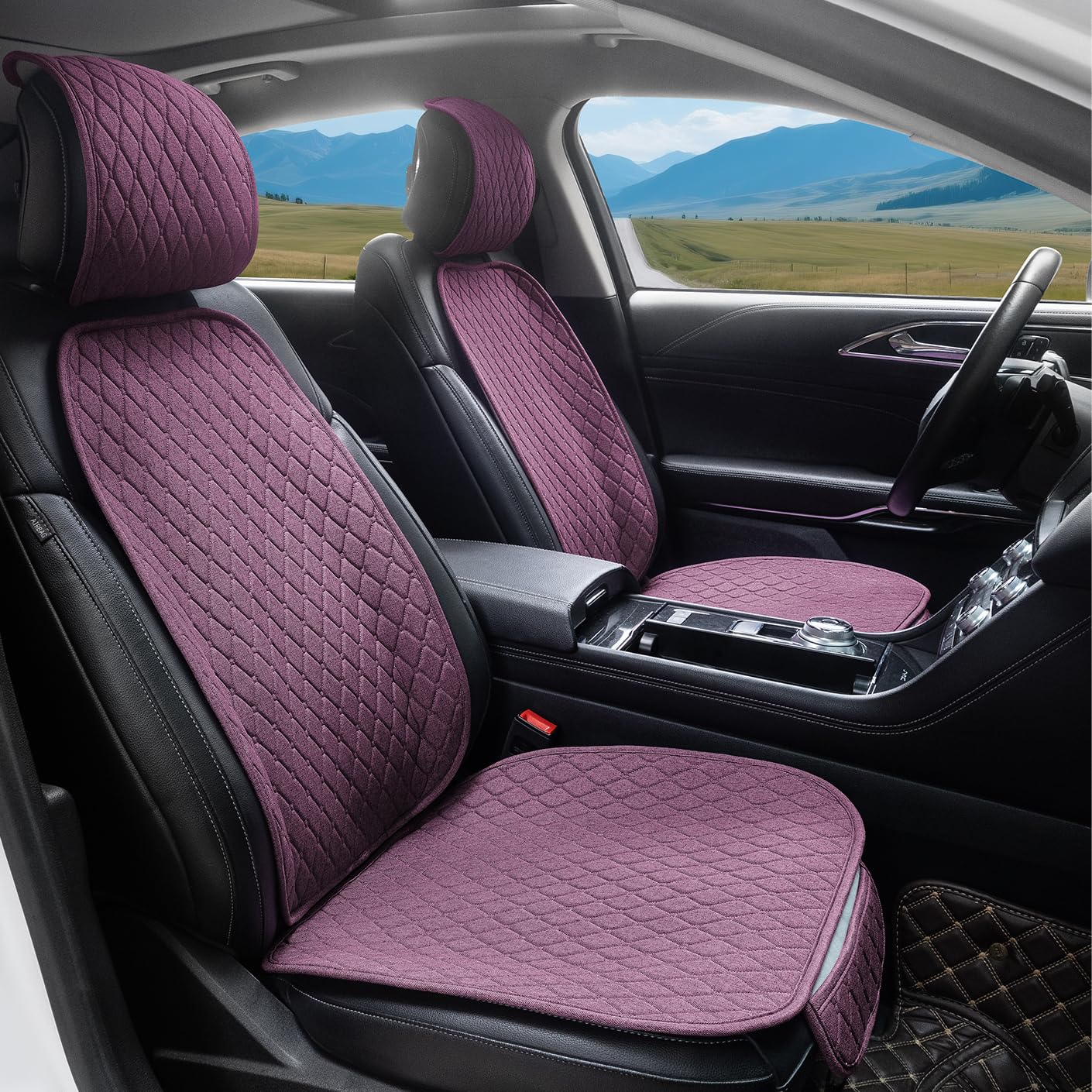 Photo 1 of DECKALY 2 Pack Linen Front Car Seat Covers Universal Car Seat Pad Protectors Vehicle Cover Automotive Seat Protectors for Cars Trucks SUV (2Pack Purple)