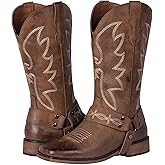 SheSole Ladies Fashion Strap Cowboy Boots for Women Square Toe Mid Calf Western Cowgirl Boots