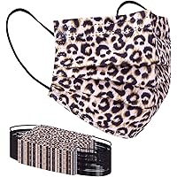 Disposable Face Masks with Designs Cute Face Mask 3 Ply Cheetah Print 50 Pcs
