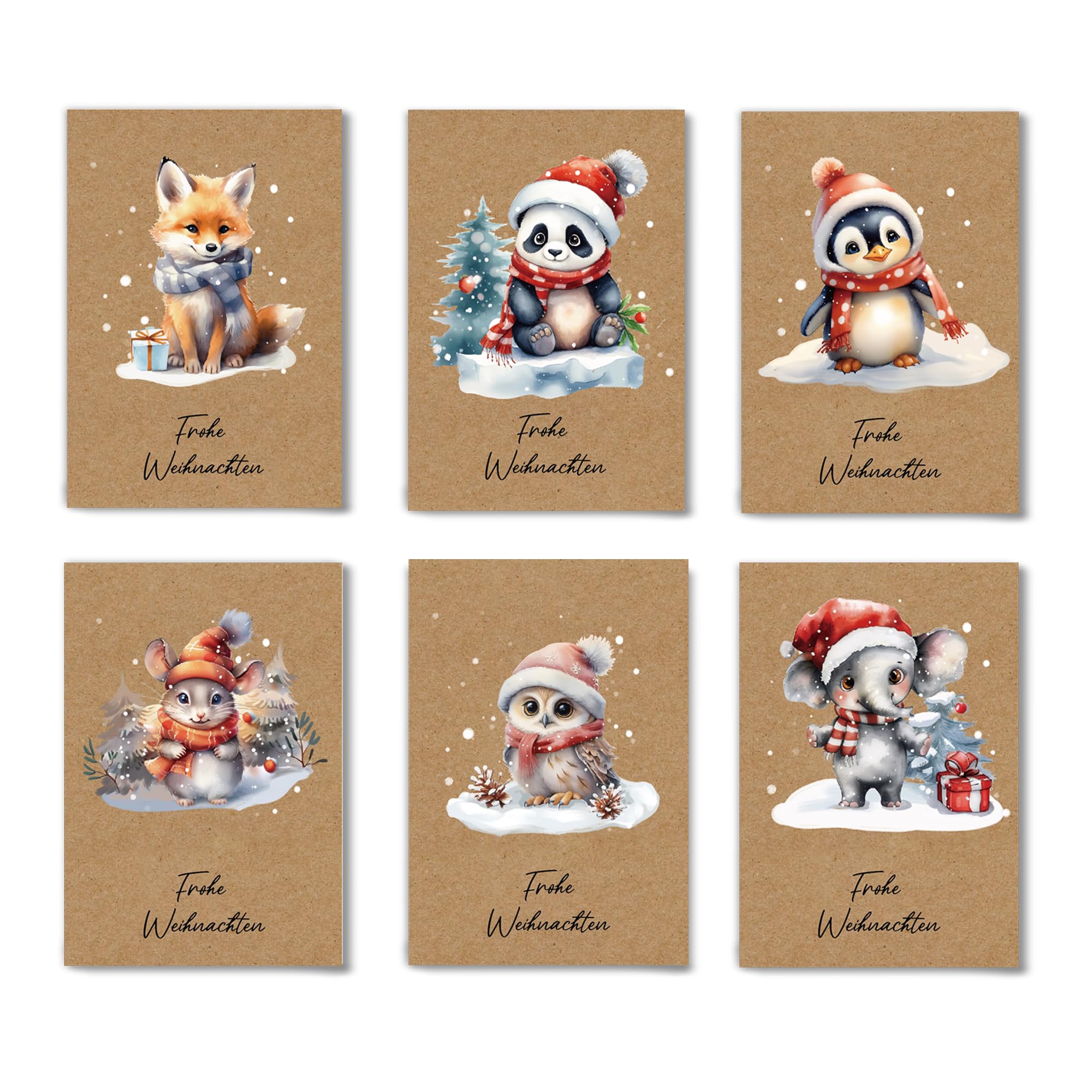 Christmas Cards with Envelope Set (20 Pieces) - 10 Animal Motifs, 2 Pieces Each - A6 Folding Cards - Christmas Cards - Funny Christmas Cards for Sending Wishes to Your Family Members