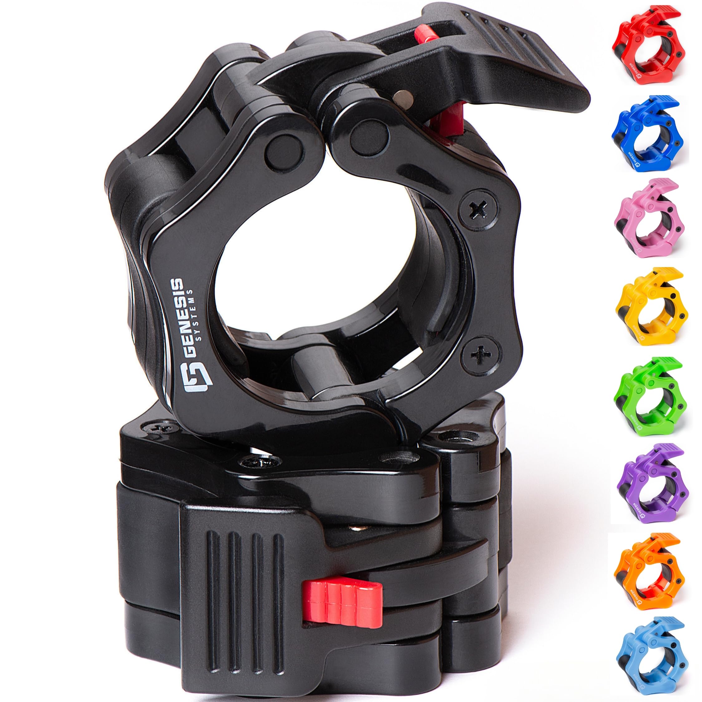 GENESIS SYSTEMS Olympic Barbell Clips 2 Inch Barbell Clamps Bar Collars Weight Quick Release - for Weightlifting
